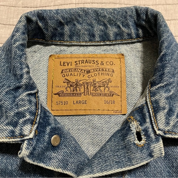 Vtg LEVIS Made in USA Denim Blue Cotton Trucker Jacket Style 57510 Size L 16/18 - Picture 4 of 8